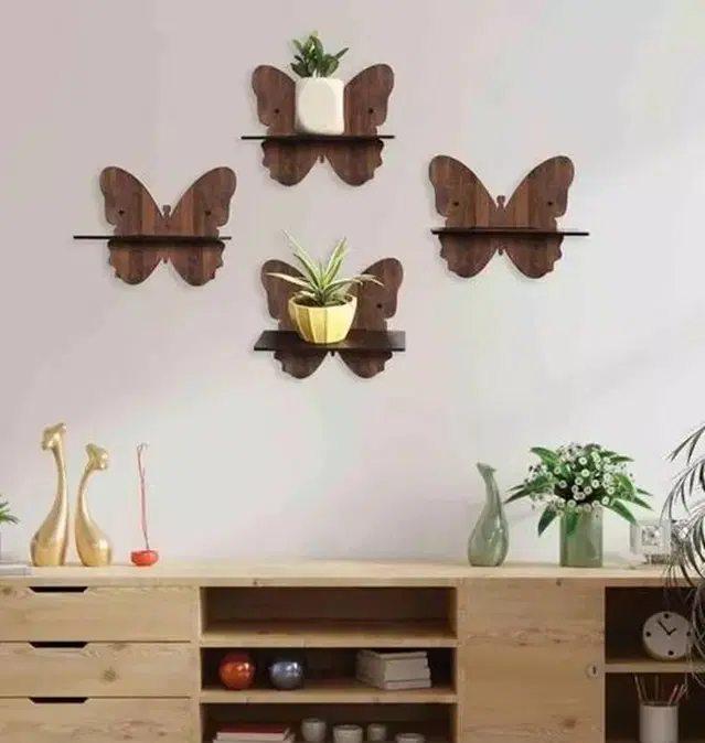 KC Arts MDF Butterfly Wall Hanging Shelves 6x6 inch Pack of 4
