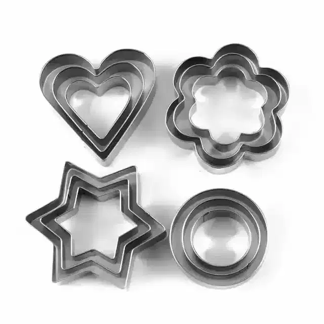 K Kudos Stainless Steel Cookie Cutter With 4 Shapes (Pack Of 12, Silver)