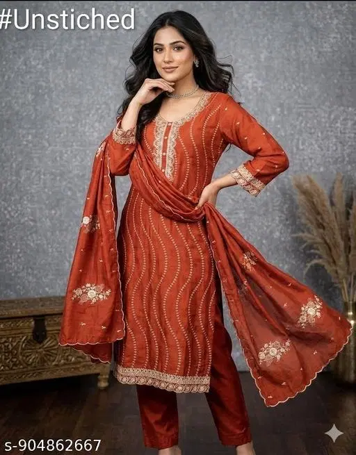 Embroidered Punjabi/All Over Suits Semi-Stitched Suits (6.85 meter for Women (3XL)
