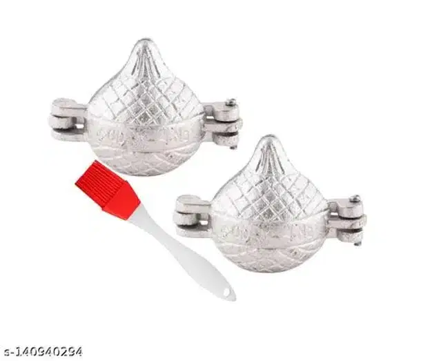 Stainless Steel Modak Mould, 2 Pcs with Oil Brush, Red & Silver, Set of 3