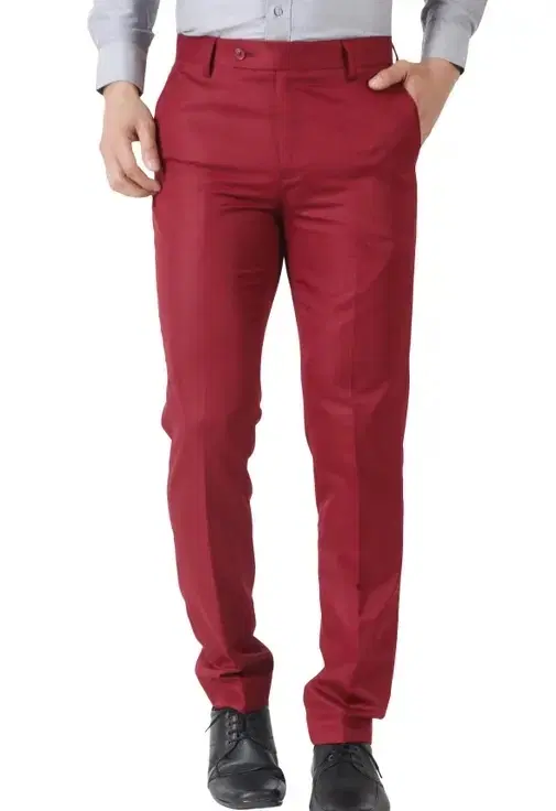 Slim Fit Solid Formal Trouser for Men (Maroon, 28)