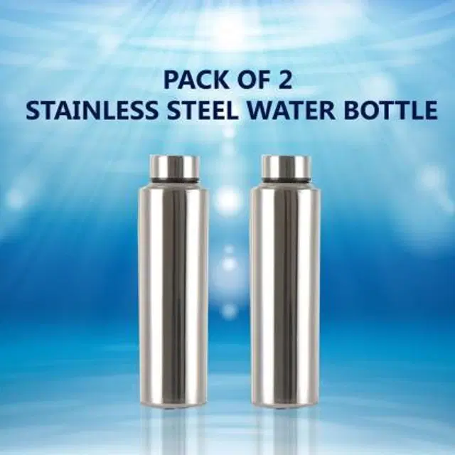 Stainless Steel Water Bottle, Silver, 1000 ml, Pack of 2