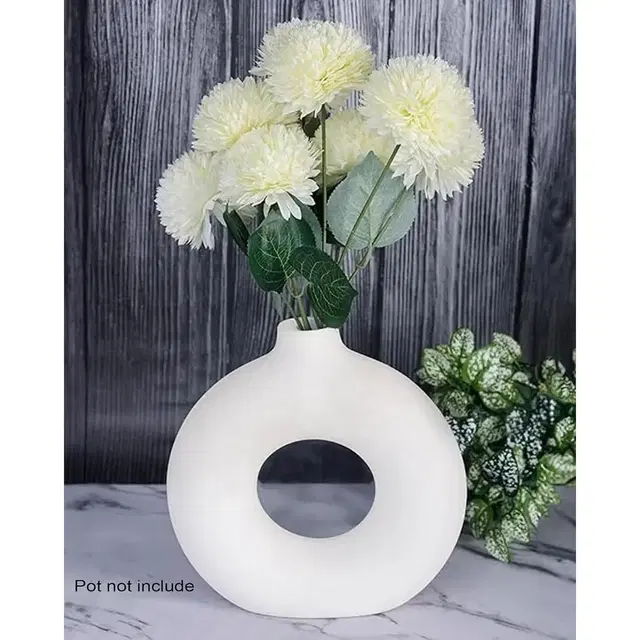 Artificial Chrysanthemum Ball Flower Bunch Decor White Pack Of 1