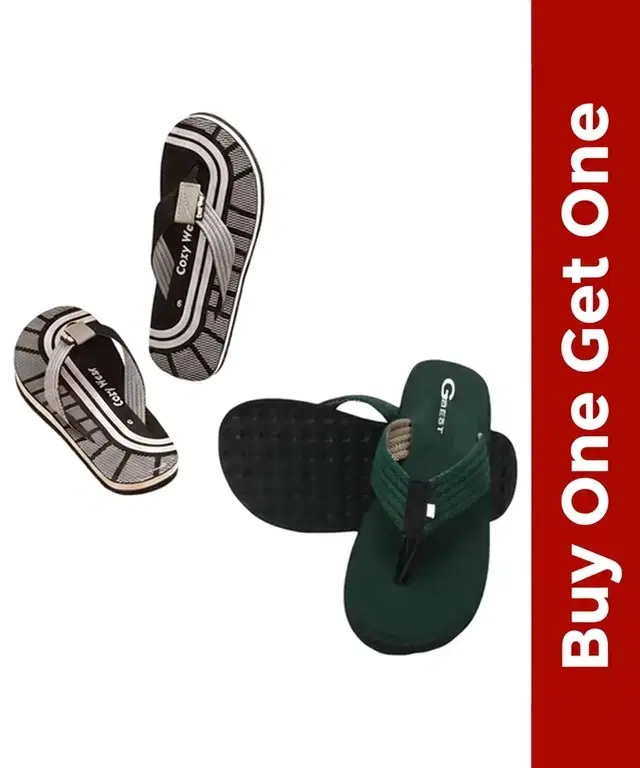 Slippers for Men, Buy 1 Get 1, Green & Grey (8)