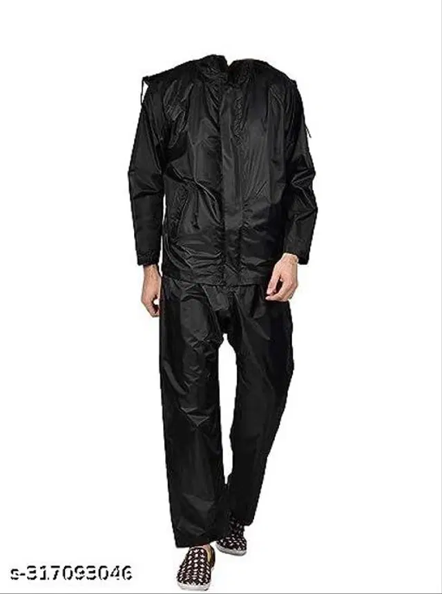 Polyester Rain Coat for Men, Black, M
