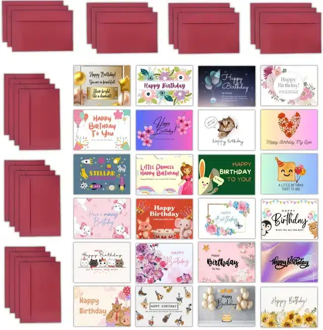 Birthday Greeting Cards with Envelopes Combo, Multicolor, Pack of 24