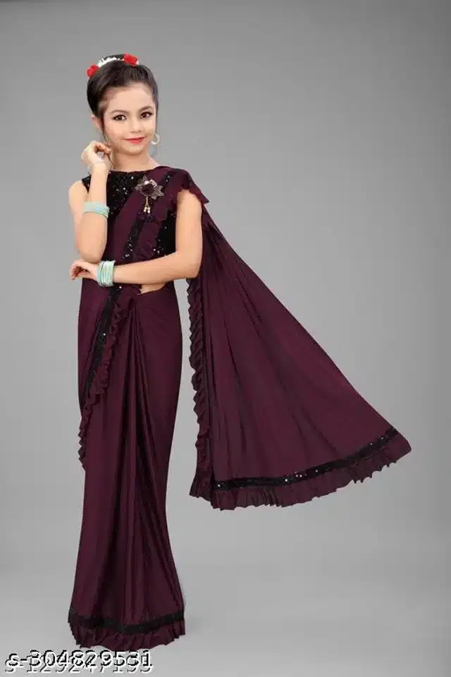 Ready to Wear Saree for Girls (Purple, 5-6 Years)