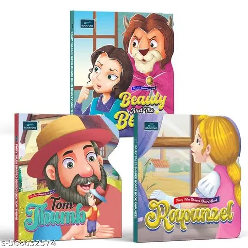 BOOKFORD Fairy Tale Shaped Board Book | Beauty and the Beast, Rapunzel, and Tom Thumb | for kids | fairy tales for kids | board book | story book | (Set of 3)