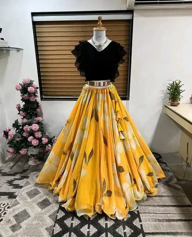 Ready to Wear Lehenga Choli for Women (Yellow, XS)