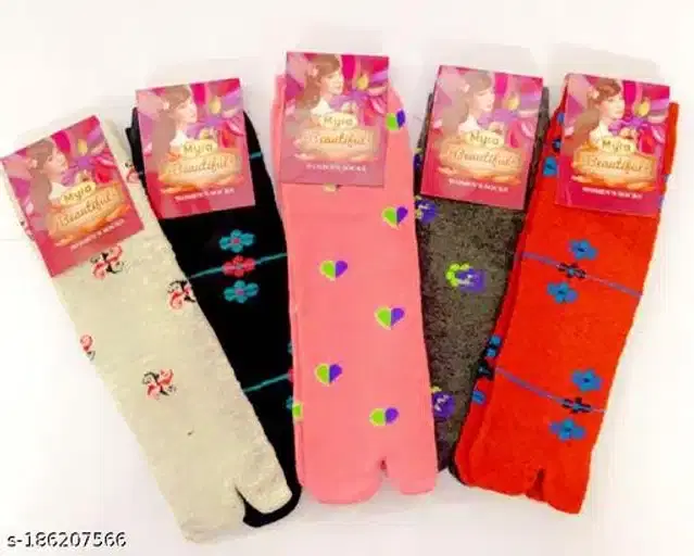 Wool Socks for Women, Set of 5 (Multicolor)