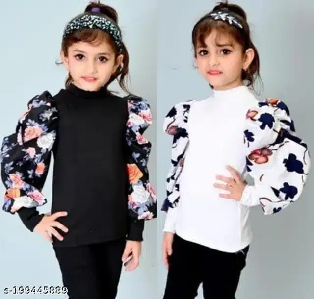 Full Sleeves Top for Girls (Black & White, 4-5 Years)