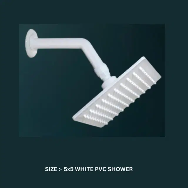 Plastic Shower Head, 5x5 inches with 9" Arm Complete Shower Set, White, Set of 1