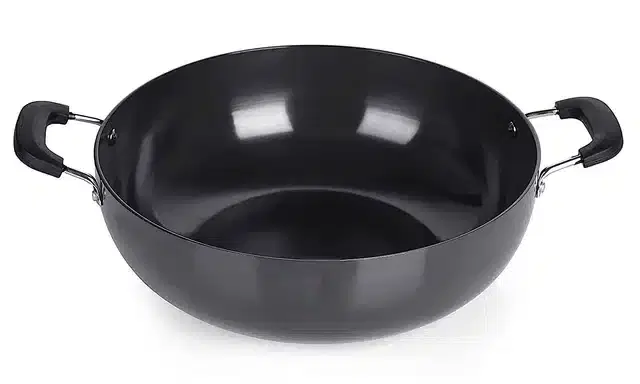 Hard Anodised Kadhai with Handle, Black, 3 L