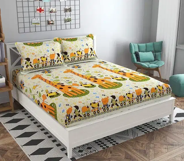 Glace Cotton Printed Double Bedsheet with 2 Pillow Covers, Multicolor, 90x90 Inches
