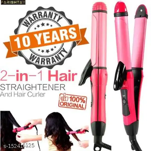 2 in 1 Hair Straightener & Roller, Pink, 100 W