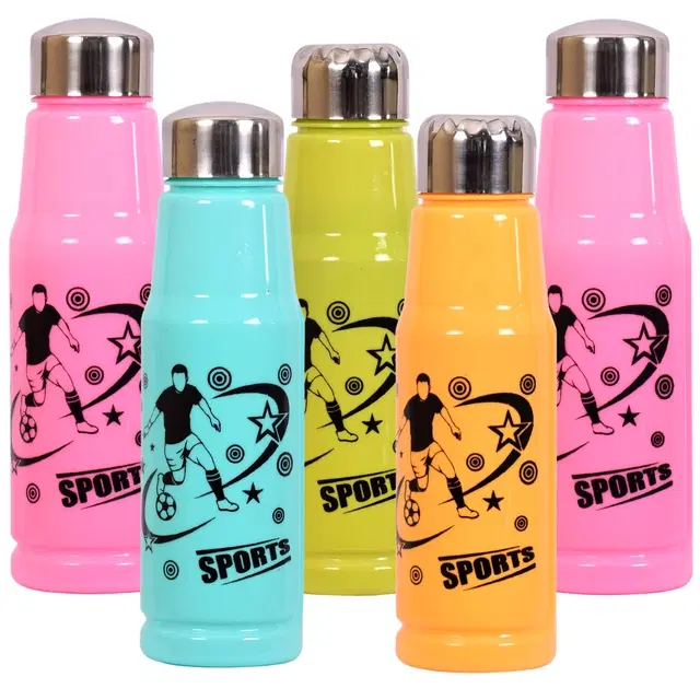 Plastic Fridge Water Bottles for Kids, Multicolor, 500 ml, Pack of 5