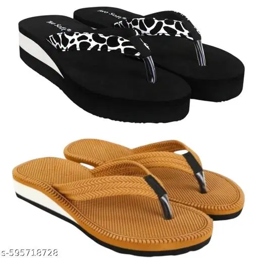 Twosoft EVA Flip-flops for Women (Beige, 7) Pack of 2