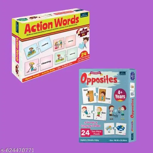 Action Words & Opposite Words Jigsaw Puzzle for Kids – Educational Learning Toy to Build Vocabulary, Language Skills & Logical Thinking | Preschool & Kindergarten Brain Booster | Set of 2