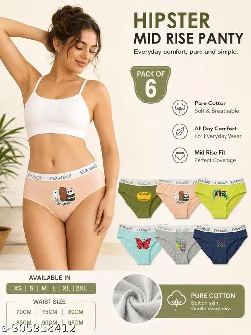 Pack of 6 Evaara Hipster Briefs for Women (Blue, XS)