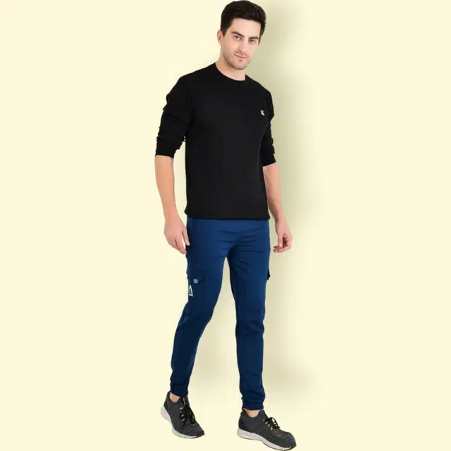 Lycra Nylon Logo Printed Track Pant for Men (Royal Blue, M)