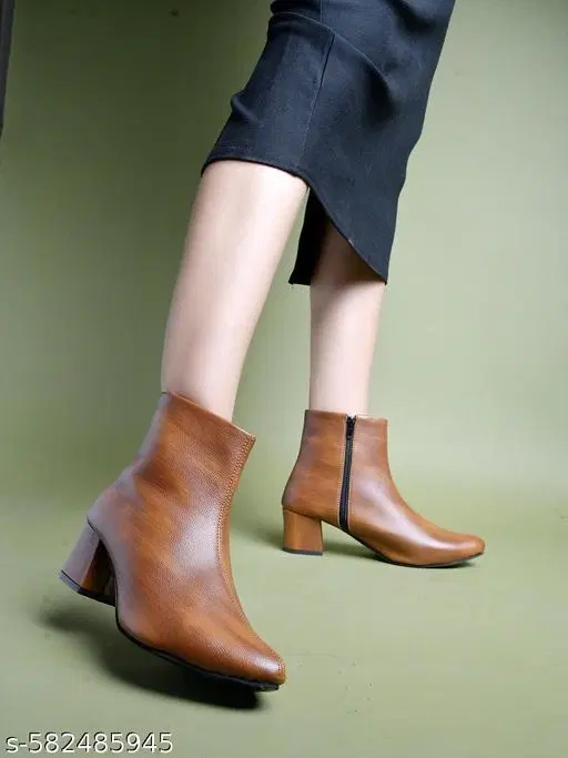 Shoetopia Solid Synthetic Heeled Boots Beige (IND-3)