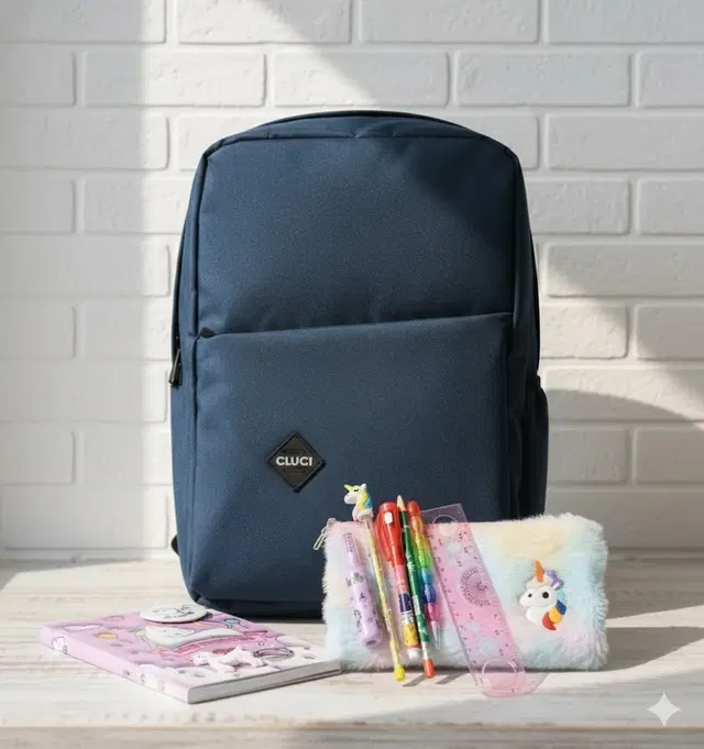 Polyester Backpack, Unicorn Notebook, Plush Journal, & Rainbow Stationery Kit, Multicolour, Set of 1