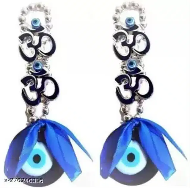 Two Om Evil Eyes Wall Hanging, Blue, Pack of 2