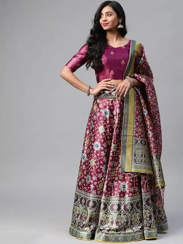 Digital Printed Unstitched Lehenga Choli for Women (Purple)