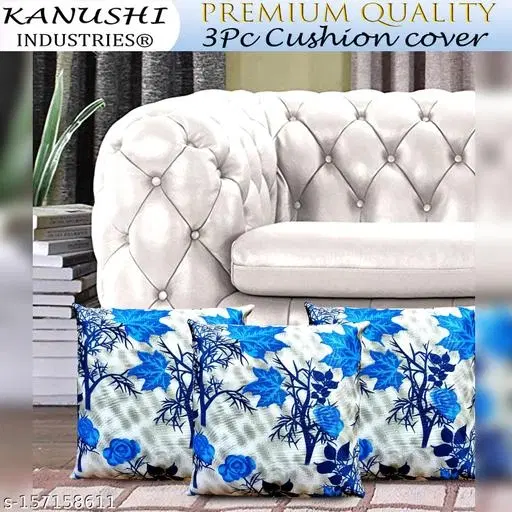 KANUSHI Industries® Decorative Cushion Covers Set Of- 3 (16x16 Inches)(CC-BLUE-SHUB-3PC)
