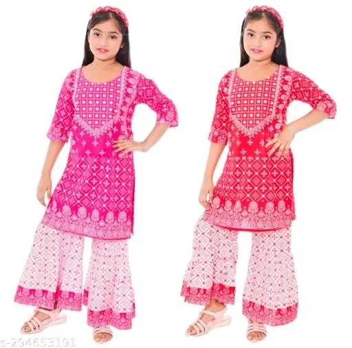 Rayon Kurta Set for Girls, Pack of 2 (Multicolor, 11-12 Years)