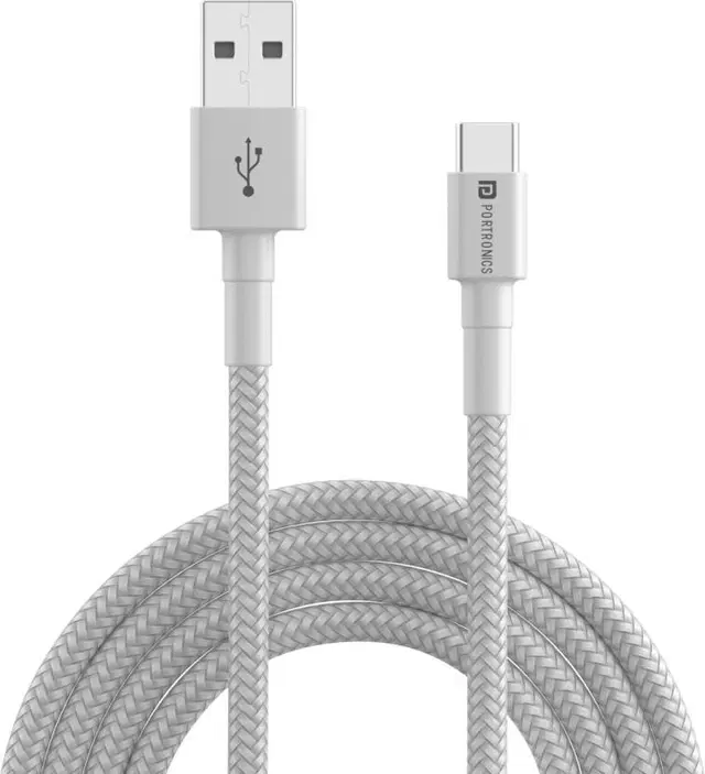Portronics Usb Type C Cable 2 A 1 M Konnect B, Compatible With Smartphone, White, One Cable, Pack Of 1