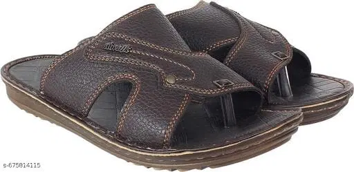 Aerowalk PU Slippers for Men (Brown, 9)