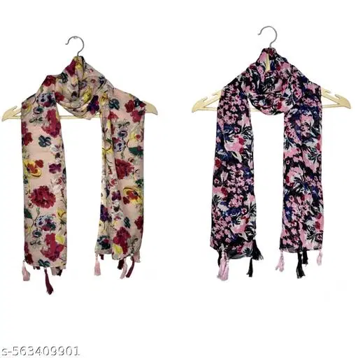 Poly Chiffon Scarves for Women, Beige, Pack of 2