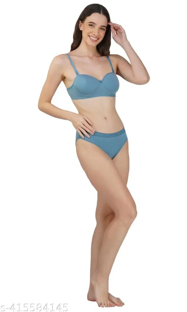 Cotton Blend Solid Lingerie Set for Women (Multicolor, 30A)
