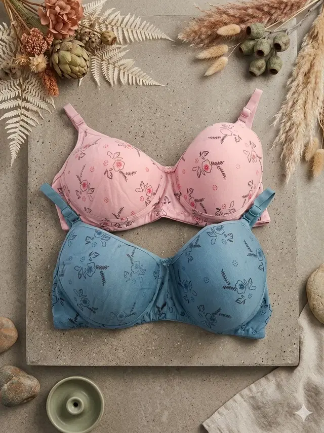 Padded Non-Wired Full Coverage Bra for Women, Pack of 2 (Multicolor, 34)