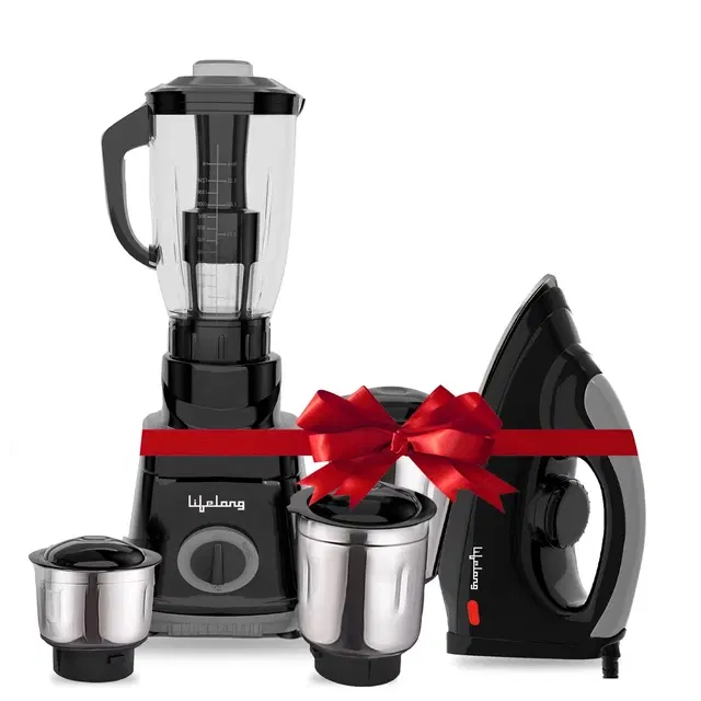 Lifelong Duos 500 Watt 2 Jar Mixer Grinder with 3 Speed Control and 1100 Watt Dry Non-Stick soleplate Iron Super Combo (Black, 1 Year Warranty)