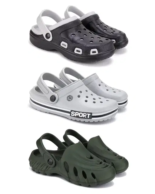 Combo of Clogs for Men, Pack of 3 (Multicolor, 7)