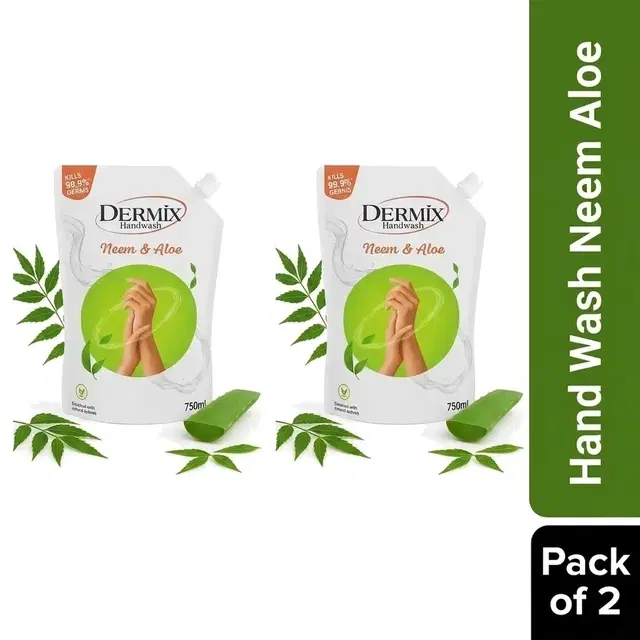 Dermix Hand Wash Neem & Alovera 2X750ml (Pack of 2)