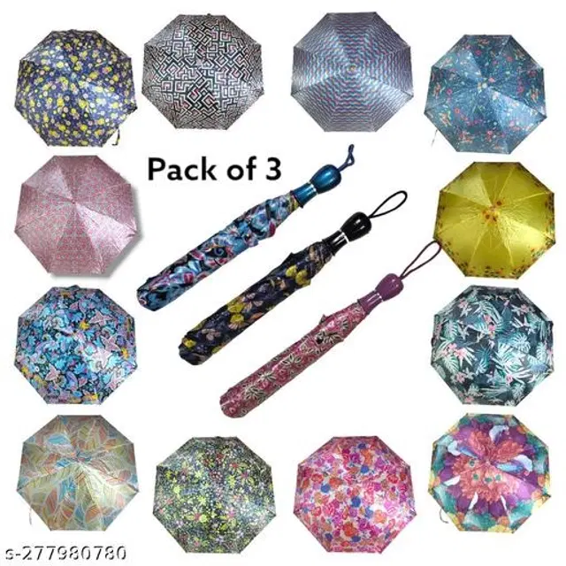 Polyester Foldable Umbrella, Assorted, Pack of 3