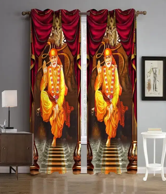 Polyester Printed Door & Window Curtains, Multicolor, 7 feet