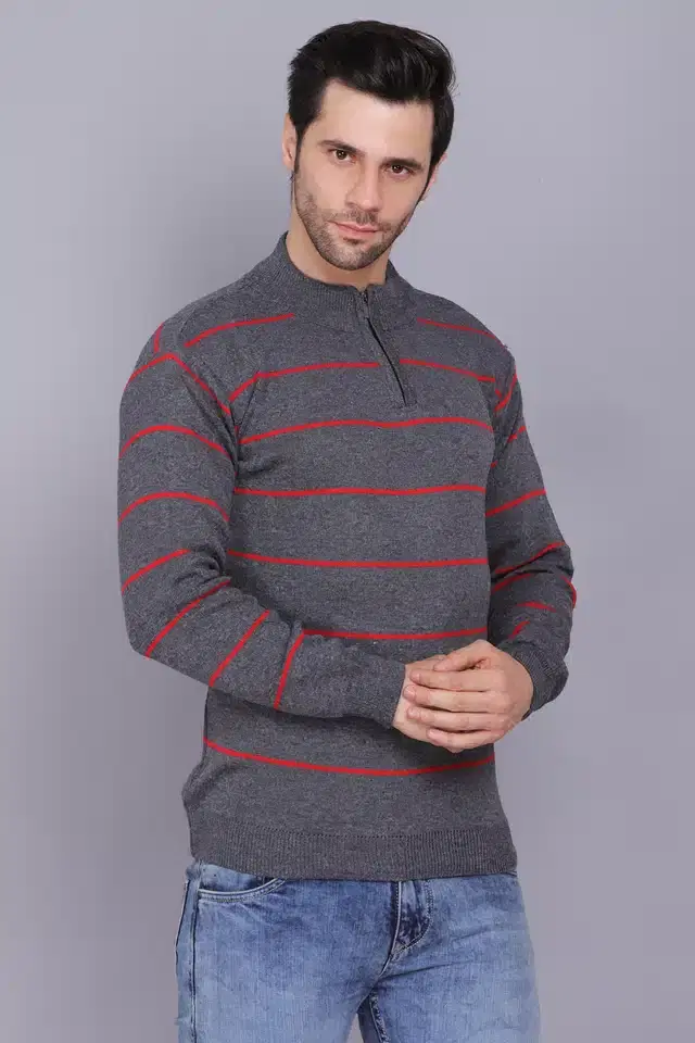 Men's Casual Sweater (Grey, L) (A-19)