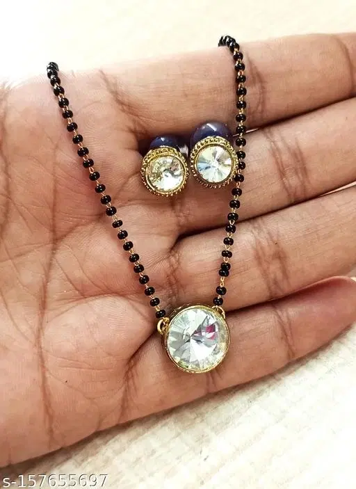 Alloy Mangalsutra With Earring for Women, Black