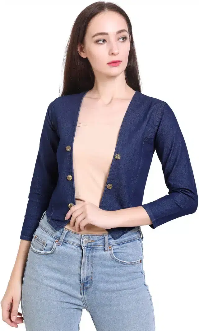 Women's Solid Shrug (Dark Blue, M) (WE-114)