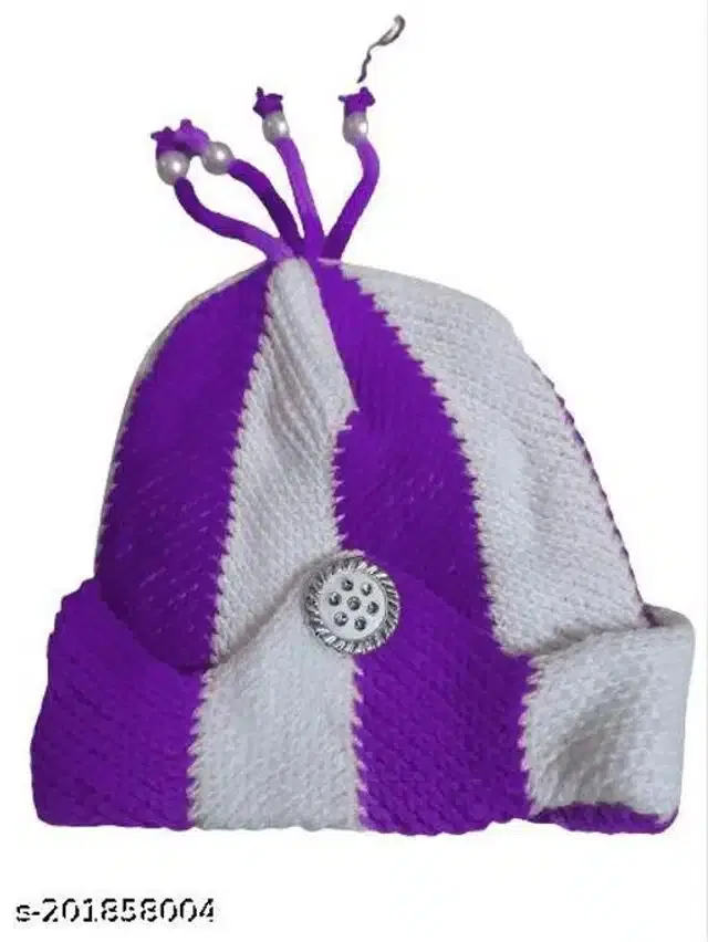 Woolen Cap for Kids (Purple & White)