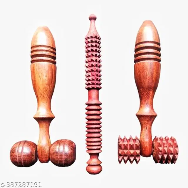 Wooden Body Massager Set, Brown, Set of 3