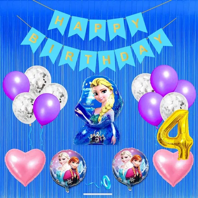 Disney Frozen Theme 4th Birthday Decoration Kit for Kids (Blue)Pcs Of 20 ,(Set Of 1)