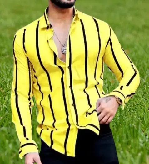 Lycra Printed Shirt For Men, Yellow (M)