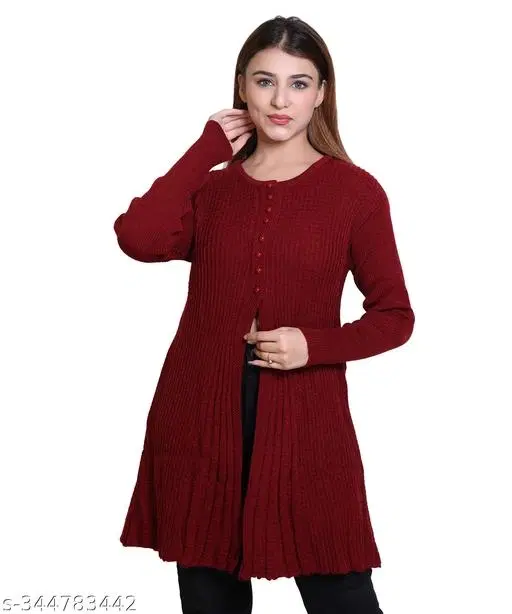 Acrylic Solid Sweater for Women (Maroon, L)