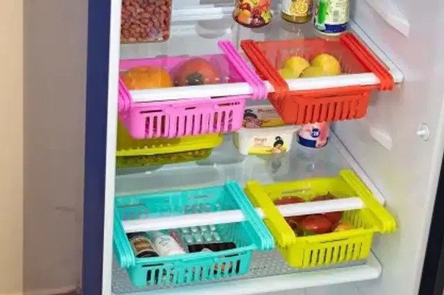 Adjustable Fridge Storage Basket, Multicolor, Pack of 4