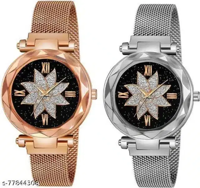 Analog Watch for Women, Pack of 2 (Rose Gold & Silver)